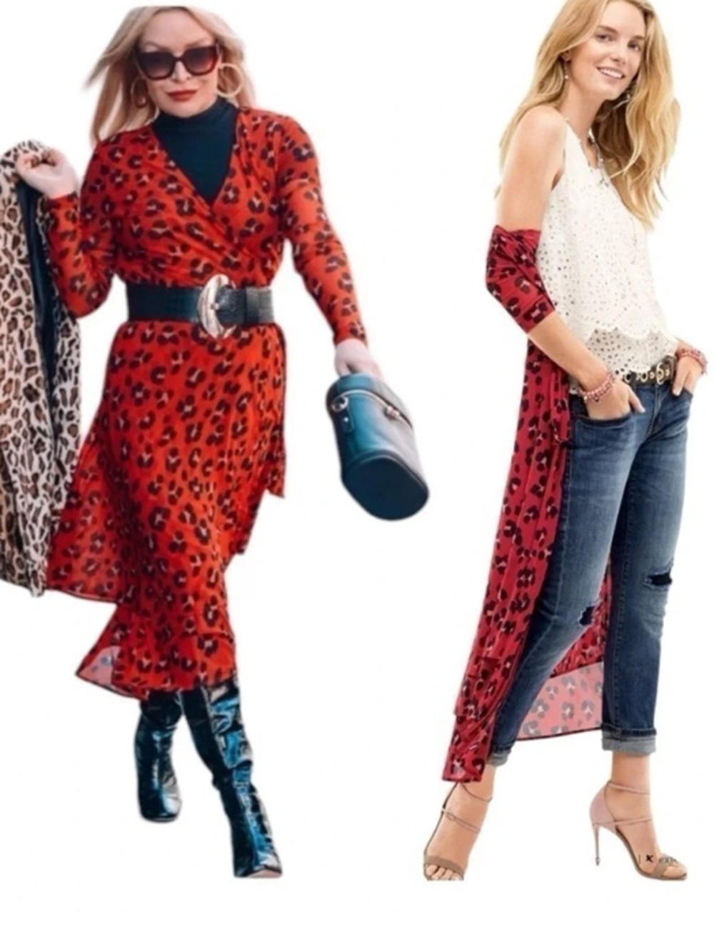 CABI Siren Red Leopard Print Wrap Dress Medium Long Sleeve